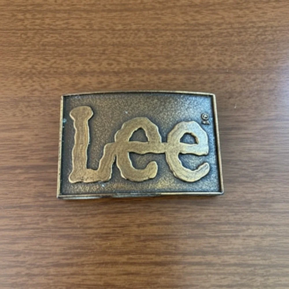 Vintage‎ Lee Jeans Brass Belt Buckle Logo Americana Accessory